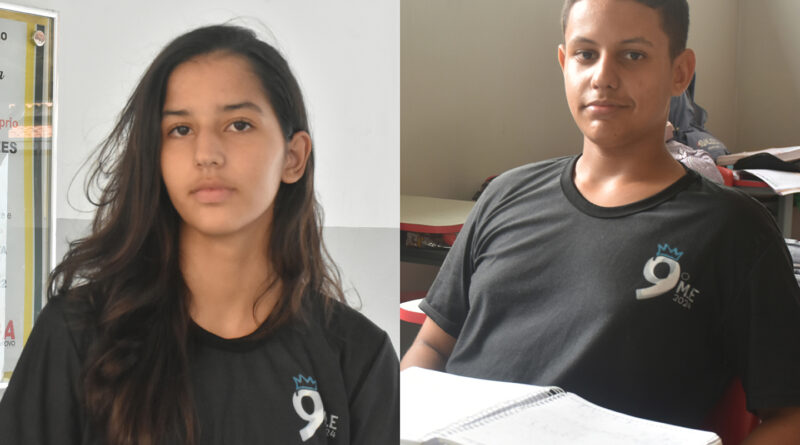 Acajutiba: Escolas com melhor índice do IDEB e alunos com melhor resultado na OBMEP. Na foto: Kiliane de Santana Oliveira e Ricardo Pereira dos Santos.