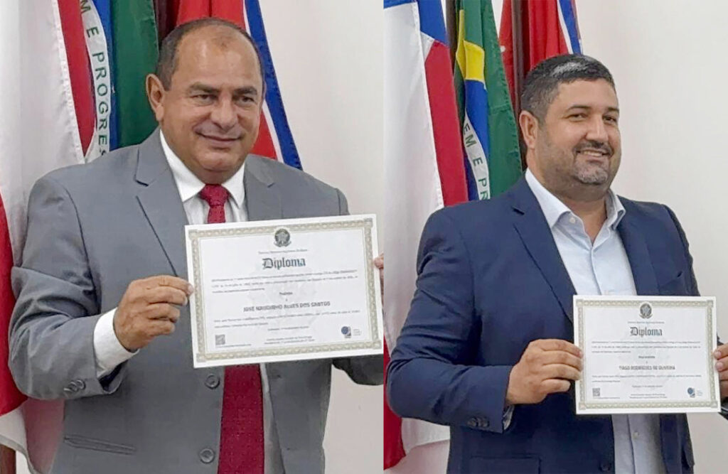 Nandinho da Serraria, prefeito, e Tiago do São José, vice-prefeito de Esplanada.
